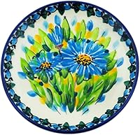 Vista 10 de Auténtico mini plato de cerámica polaca, plato de posavasos con diseño de enrejado aster, hecho a mano en Bolesławiec Polonia por Ceramika
