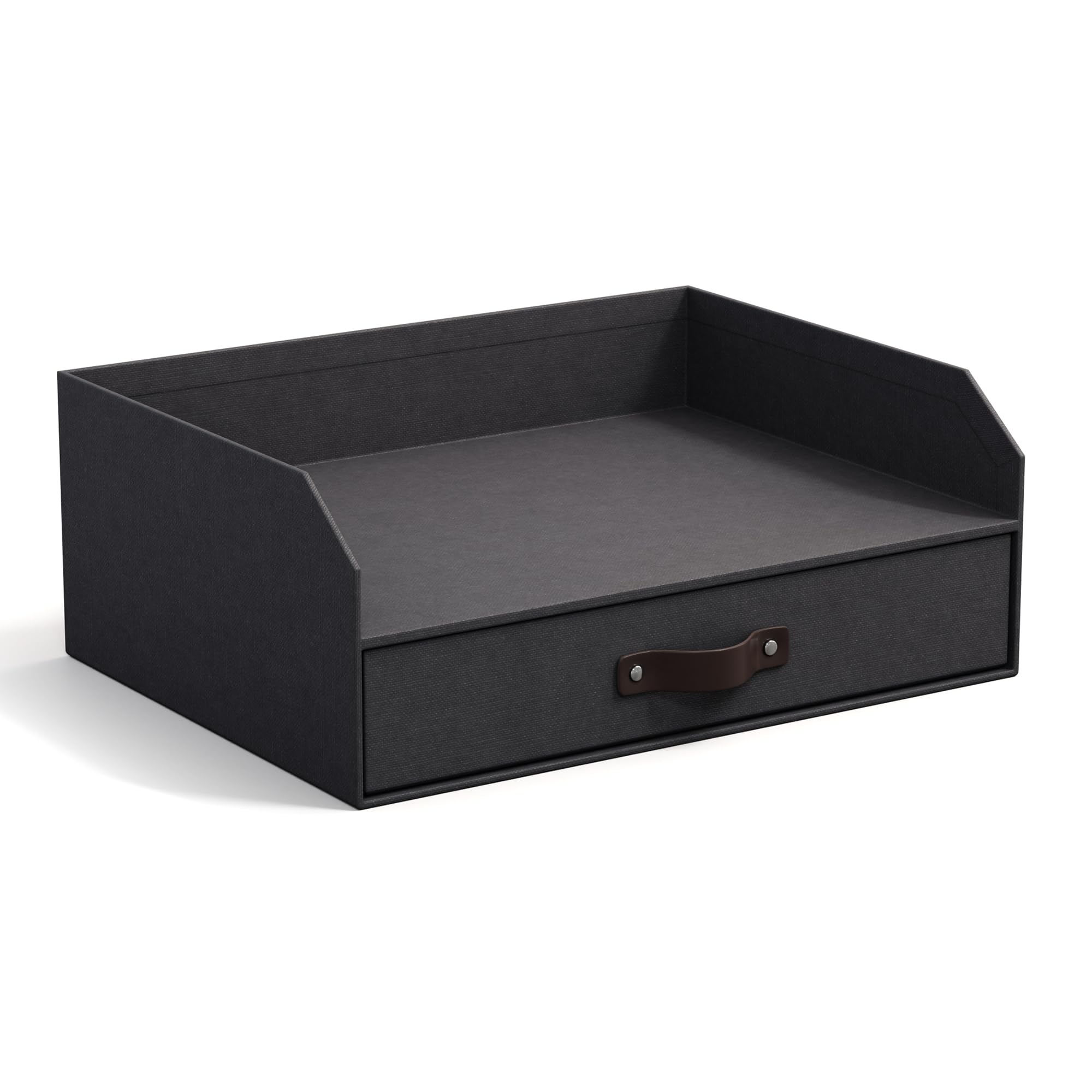 BIGSO Walter Briefablage mit integrierter Schublade – praktische Ablagefläche für Briefe, Dokumente usw. – Ordnungssystem aus Faserplatte mit Papier in Leinenoptik – schwarz