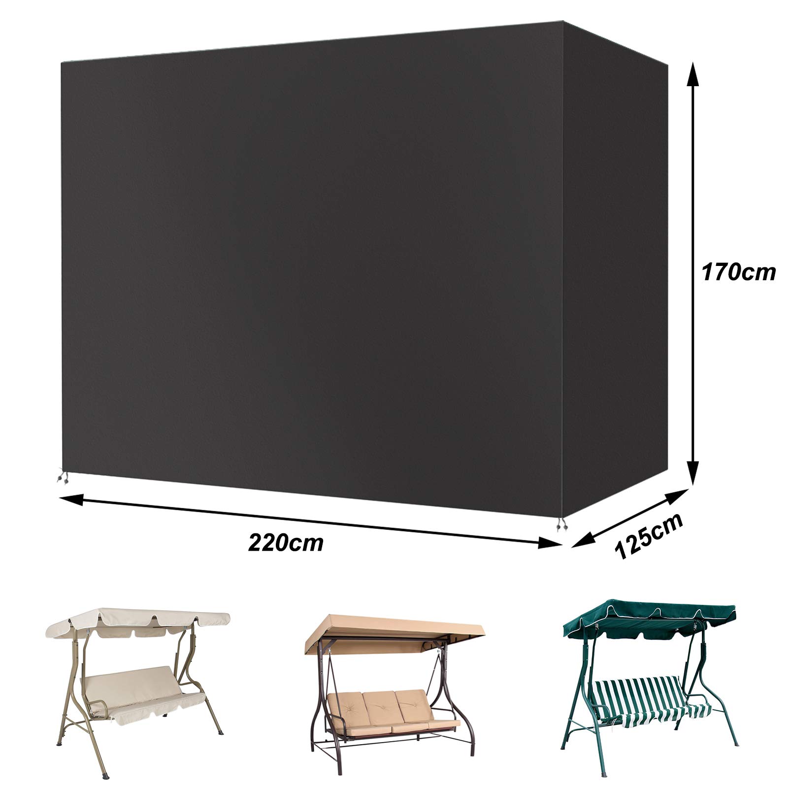 Schutzhülle für Hollywoodschaukel, 3-Sitzer, 220 x 125 x 175 cm, wasserdicht, Oxford, Abdeckplane für Hollywoodschaukel, UV-Schutz, für Schaukel außen