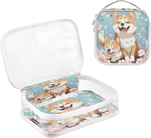 Miniatura 3 de Kawaii Cherry Blossoms Shiba Lnu - Neceser transparente para viajes, paquete de 2 bolsas de cosméticos de maquillaje con cremallera, bolsa de viaje