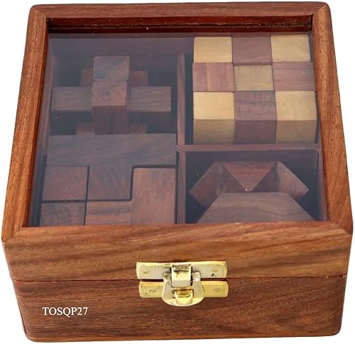 Miniatura 2 de Gifts - Juego de rompecabezas 4 en uno, rompecabezas 3D artesanales únicos para adolescentes y adultos, bloques entrelazados de madera, cubo