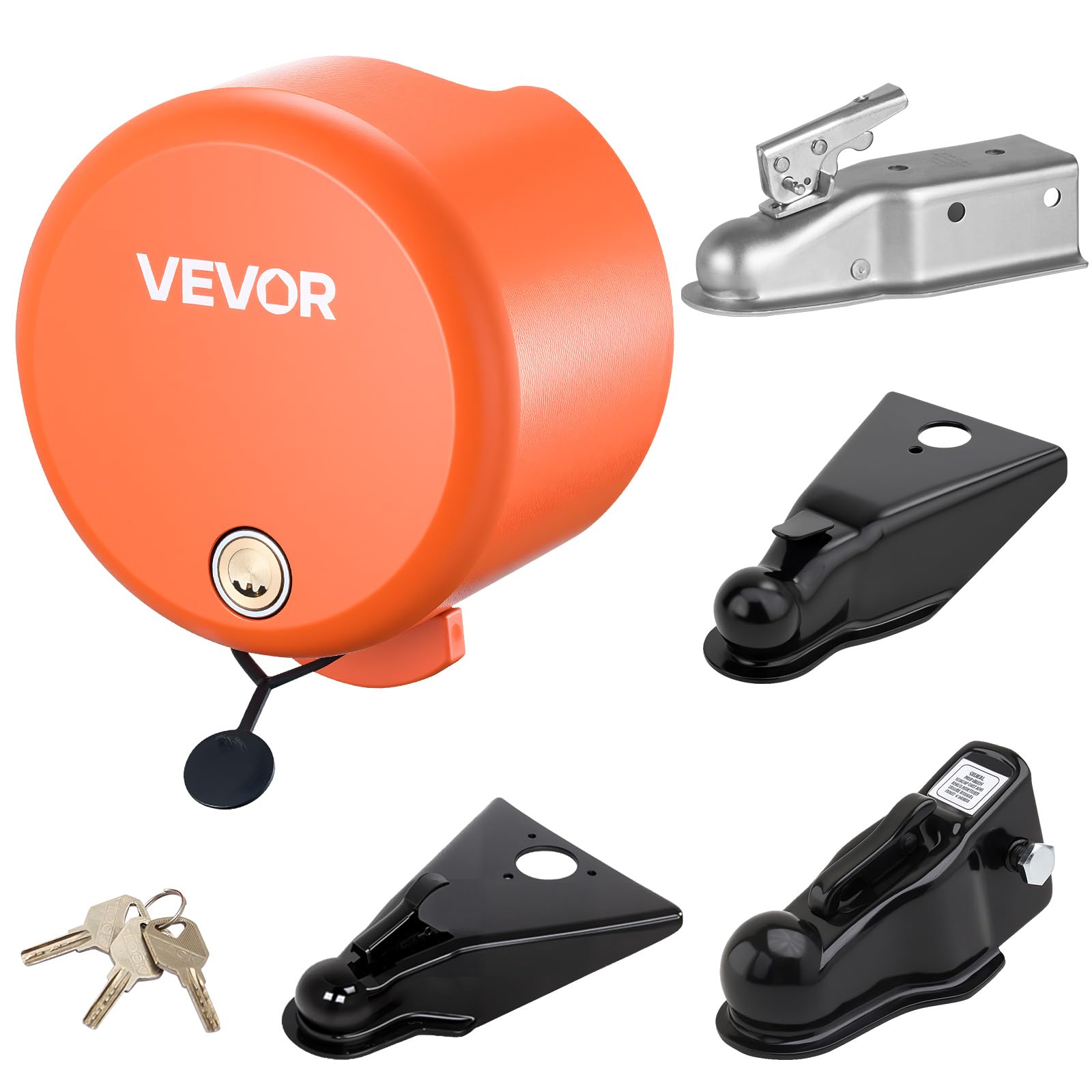 VEVOR Anhängerschloss, kompatibel mit 47,5 mm, 50,8 mm, 58,7 mm flachen Kugelkupplungen, Diebstahlsicherung mit 4 Schlüsseln, Sicherheitsschloss für Wohnmobile, Anhänger, Boote