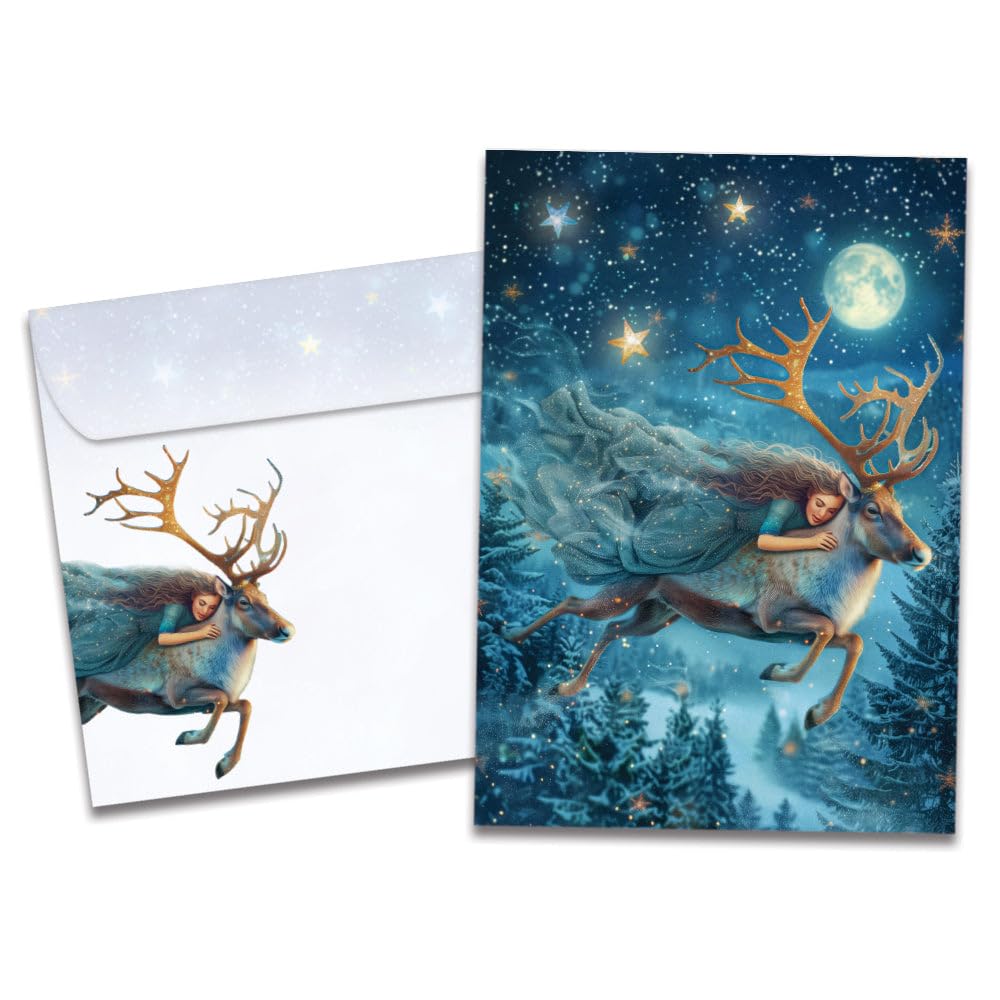 Tree-Free Greetings - Winter Solstice Greeting Cards - Artful Designs - 12 Cards + Matching Envelopes - Made in USA - 100% Recycled Paper - 5 x 7 -