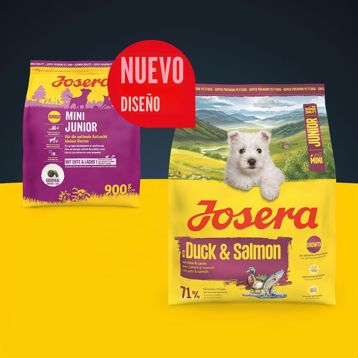 JOSERA Mini Junior Pato y salmón (1 x 10 kg) | Pienso seco de primera calidad para perros en crecimiento de hasta 10kg | Pienso para cachorros sin gluten para un desarrollo óptimo | Croquetas pequeñas