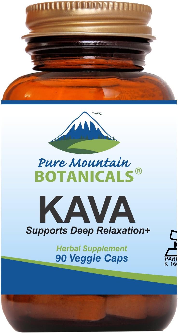 Pure Mountain Botanicals Kava Kava Capsules 90 Kosher Vegan Caps with 400mg Wild