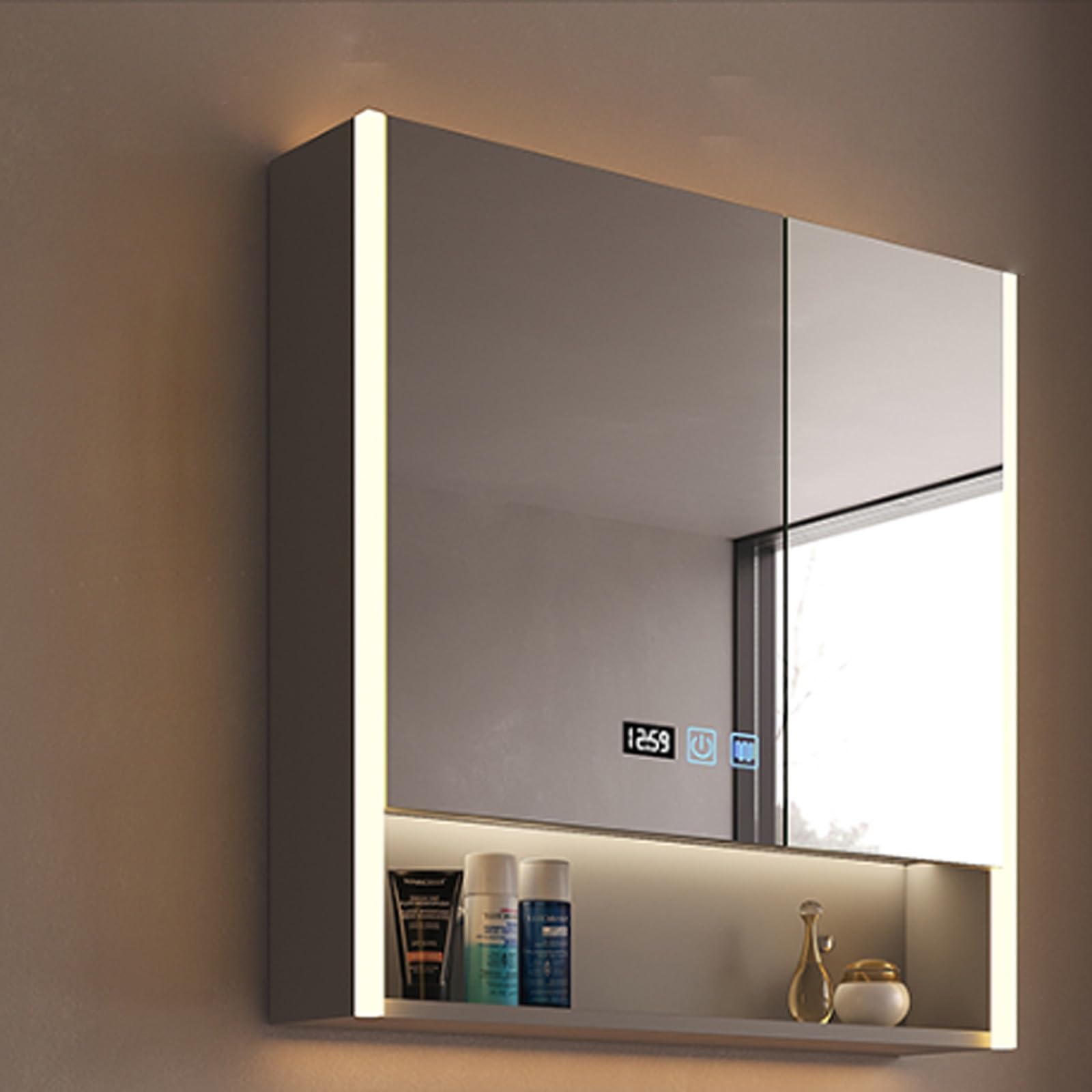 Armario espejo baño led Espejo Antivaho de Maquillaje Inteligente espejo baño con almacenaje y luz armario baÃo pared estrecho con Interruptor Táctil visualización de la hora control tactil ( Size : 8