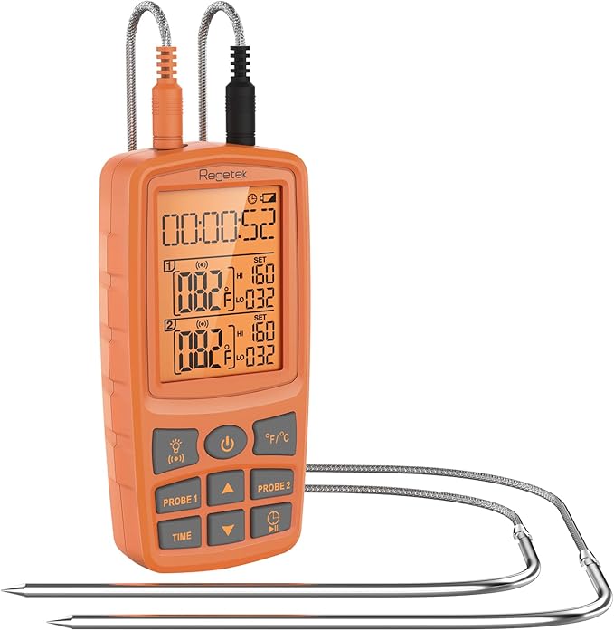 Review Regetek Meat Thermometer Cooking Food Smoker Oven Kitchen BBQ Grill Thermometer( High Low Temp Alert) Dual Probe Digital Backlight Cooking Thermometer for Turkey Fish Beef RA60 Review Regetek Meat Thermometer Cooking Food Smoker Oven Kitchen BBQ Grill Thermometer( High Low Temp Alert) Dual Probe Digital Backlight Cooking Thermometer for Turkey Fish Beef RA60