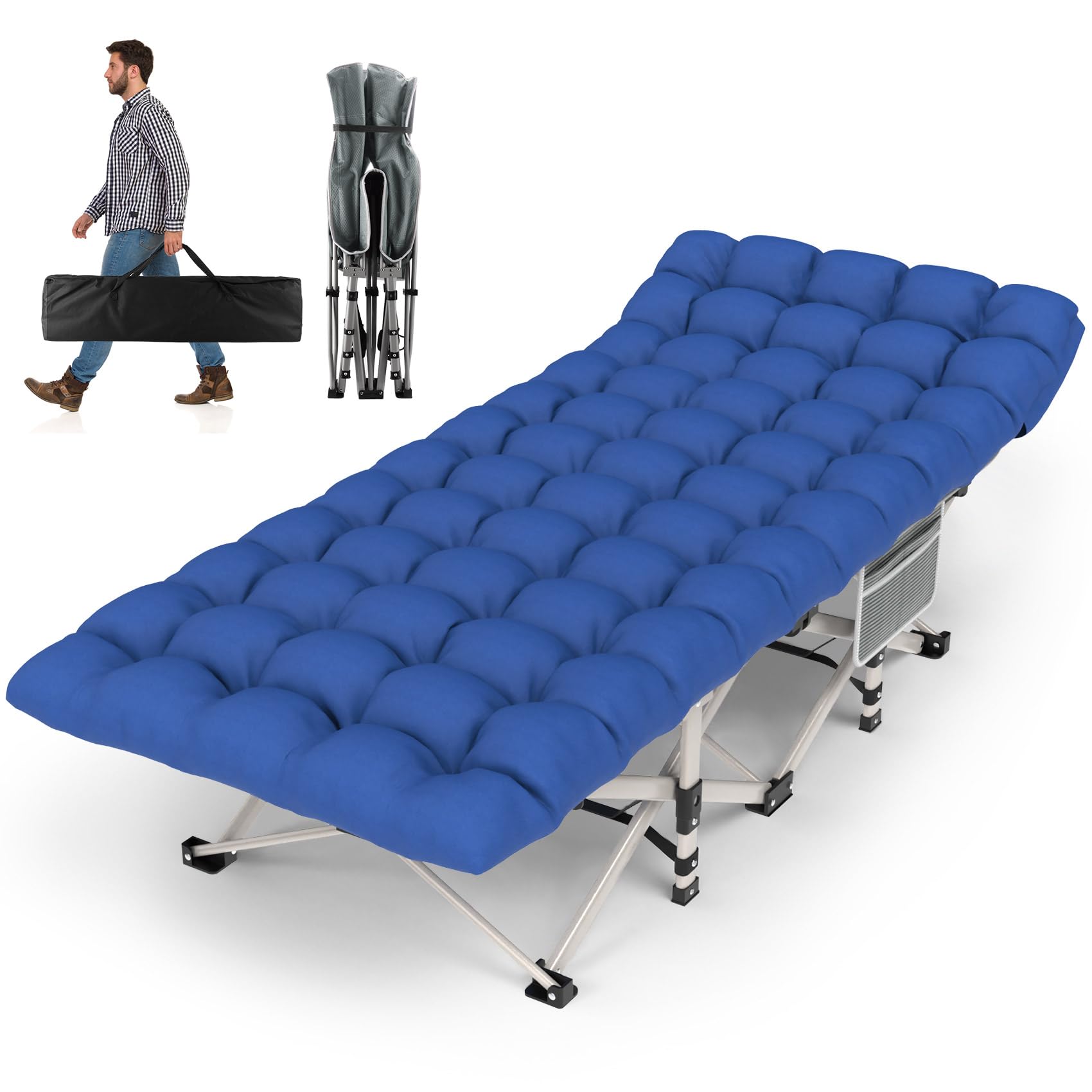 28In Folding Camping Cot for Adult, Portable Sleeping Cot with Mattress, Outdoor Heavy Duty Cot Bed for Camp with Carry Bag for Home, Office, Camp, Travel, Vacation(Max Loading 500lbs)