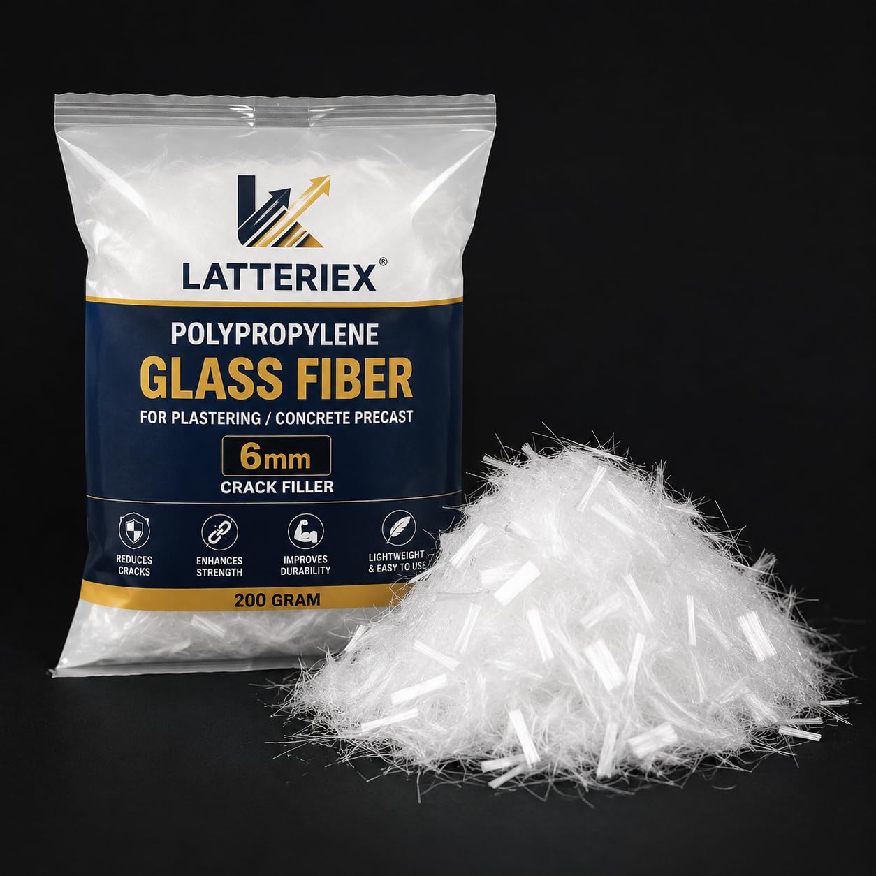 Latteriex 6 mm (200Grm) Polypropylene Glass Fiber for Plastering, Concrete Reinforcement Fiber Additive, Impact & Crack Resistant | Crack Filler, Concrete Precast Use, Reduces Cracks, Enhances Strength, Improves Durability-image-31