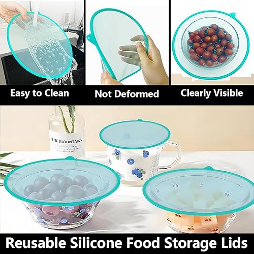 Miniatura 6 de Paquete de 5 tapas de silicona para cuencos, 5 tamaños, tapas reutilizables de almacenamiento al vacío, cubiertas de almacenamiento de alimentos de