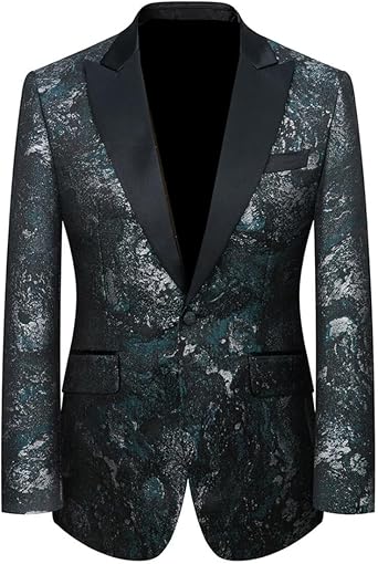 Mens Jacquard Wedding Cosplay Blazer Peak Lapel Single Breasted Button Suit Jacket