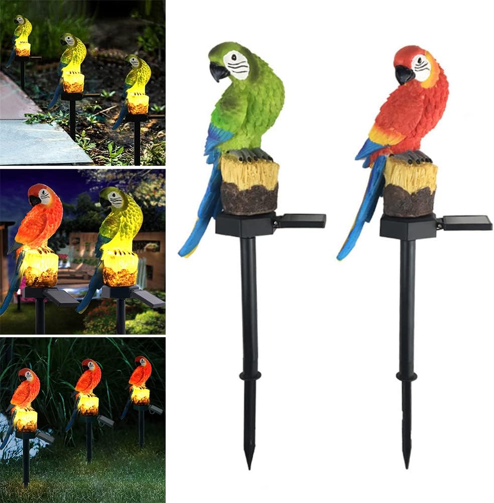 Parrot Decor Garden Solar Light, Resin Garden Parrot Floor Lamp, Waterproof Outdoor Decorative Bright Light Parrot Statue for Flower Fence Lawn Passage Courtyard Party Decoration (Red&Green)