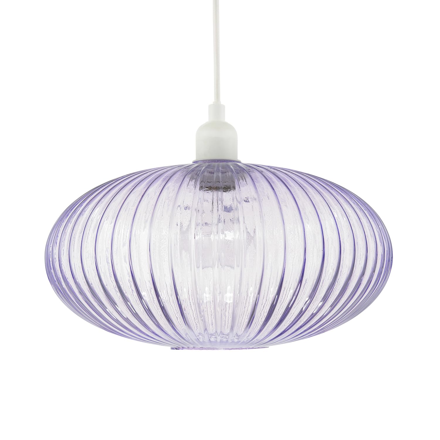 Modern Designer Soft Purple Lilac Line Ribbed Glass Oval Pendant Lamp Shade | 30cm x 17cm | for Kitchen Island Living Room Bedroom Dining Room etc by Happy Homewares