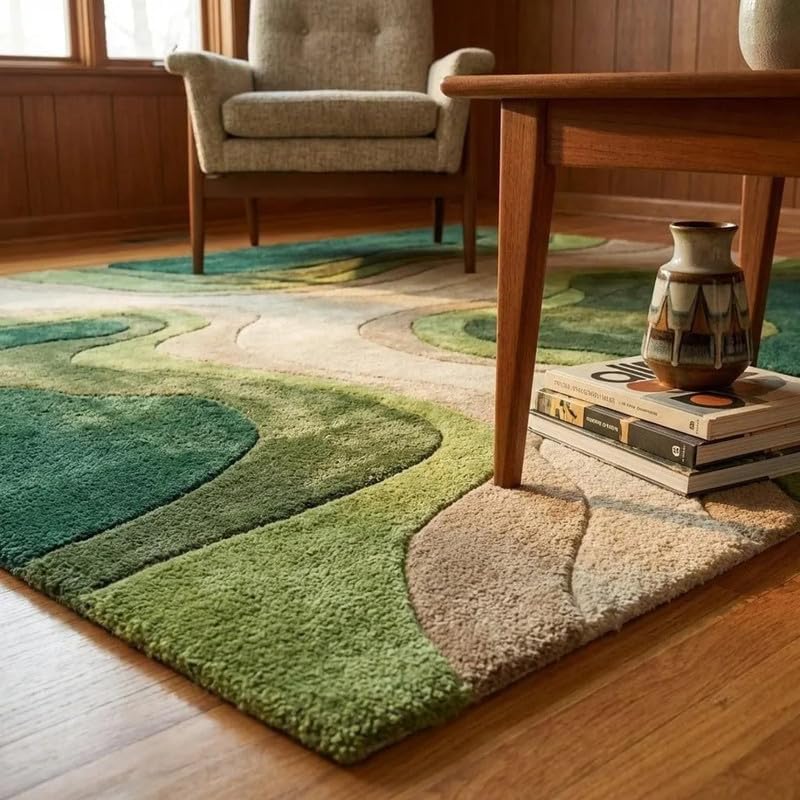 Hand Tufted Wool Area Rug 10x14 Ft (120x168 Inch) Modern Abstract Green Beige Carpet for Living Room Bedroom Soft Thick Handmade Luxury Rug