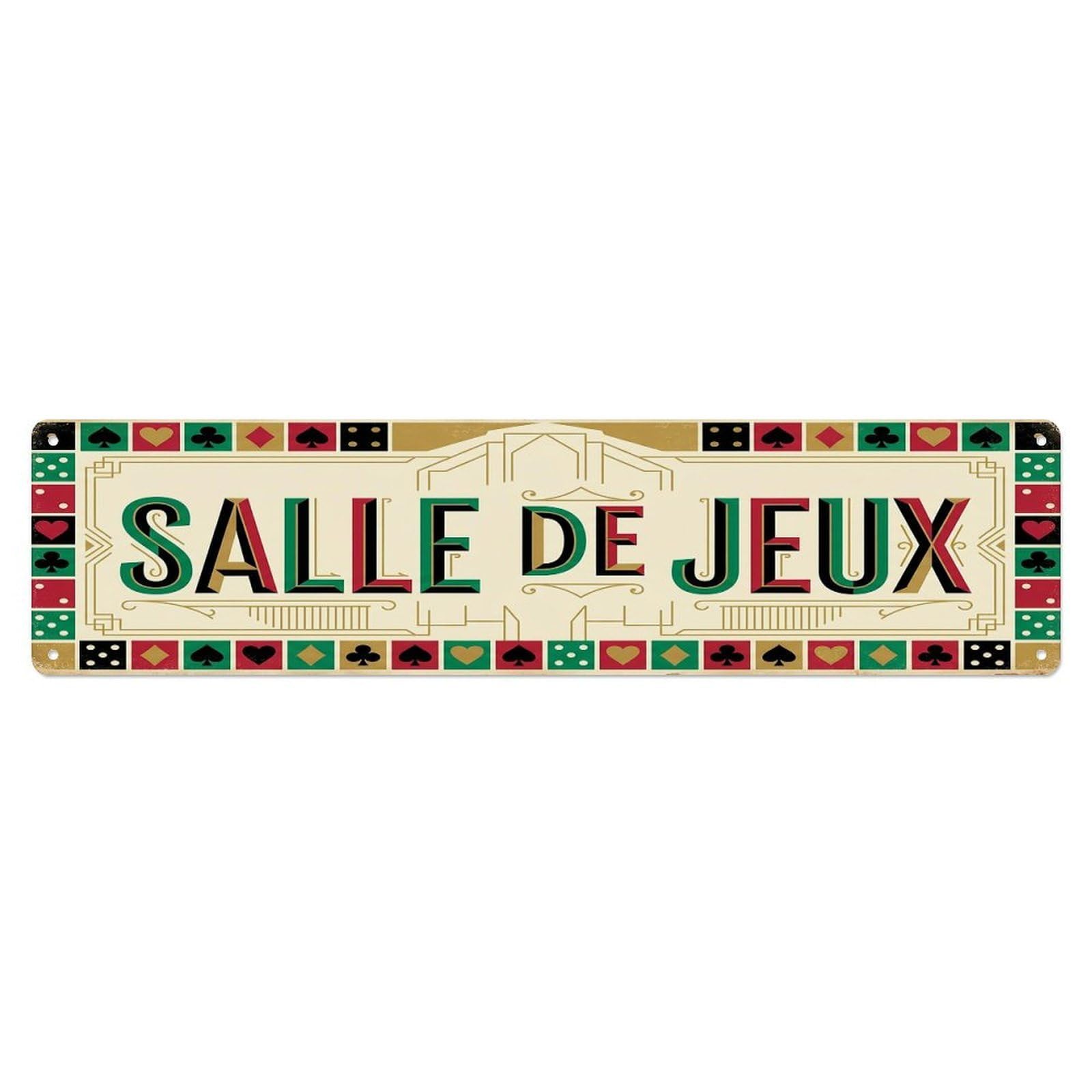 Vintage Salle De Jeux Text Dice Metal Tin Sign