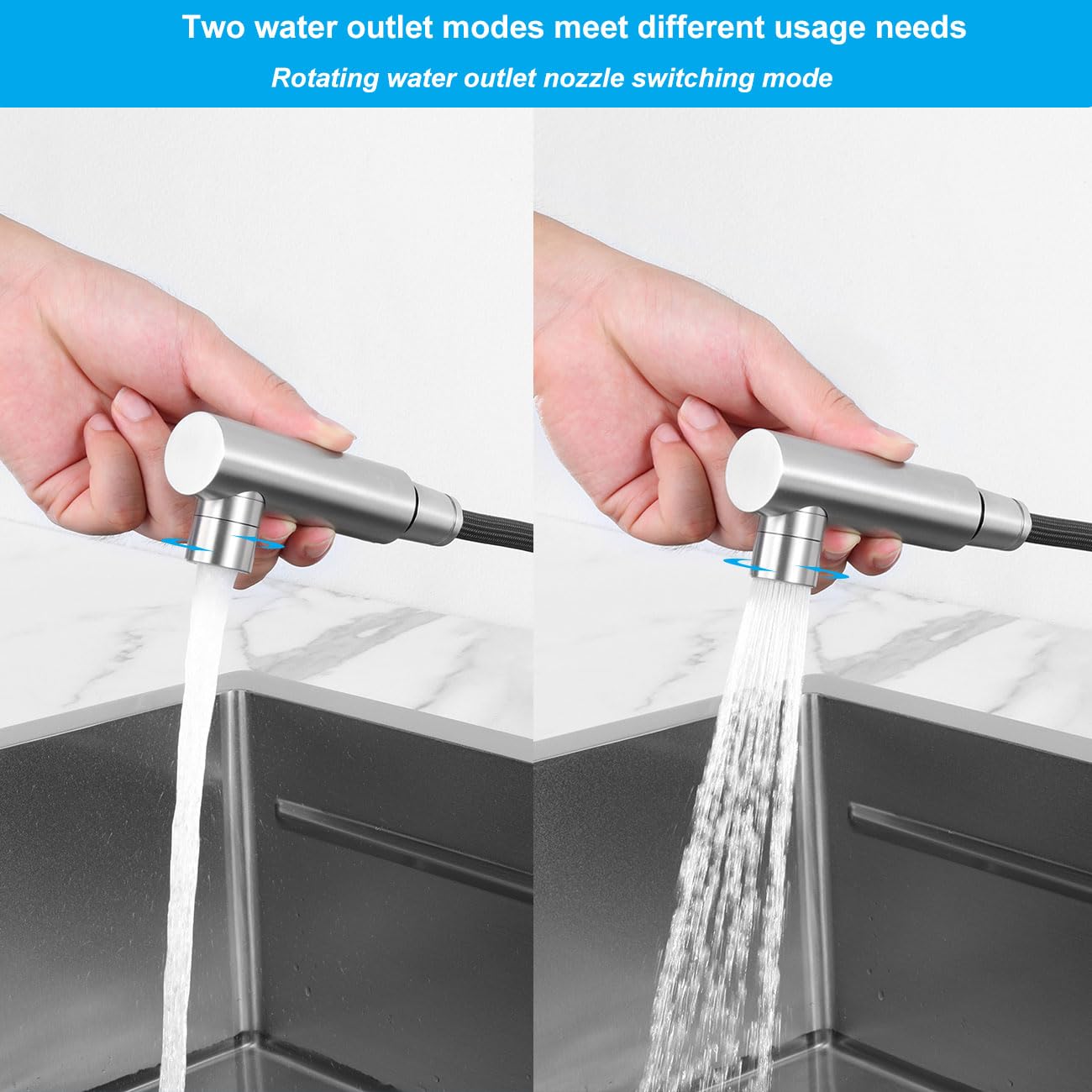 Küchenarmatur Ausziehbar mit 2 Strahlarten, Wasserhahn Küche | Einhandmischer Mischbatterie für Küche | 150° Drehbar | Edelstahl Spültischarmatur | Gebürstet