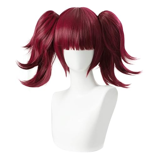 SL Red Cosplay Wigs with Pigtails for Women Anime Short Halloween Wigs for Kids & Adults with Cap - Red