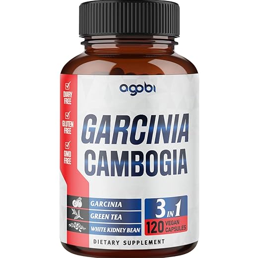 agobi 3in1 Garcinia Cambogia Extract Capsules - 11200mg Herbal Supplement for Body Health & Immune Support - Blended with Organic Green Tea & White Kidney Bean - 120 Vegan Capsules - 2 Month Supply