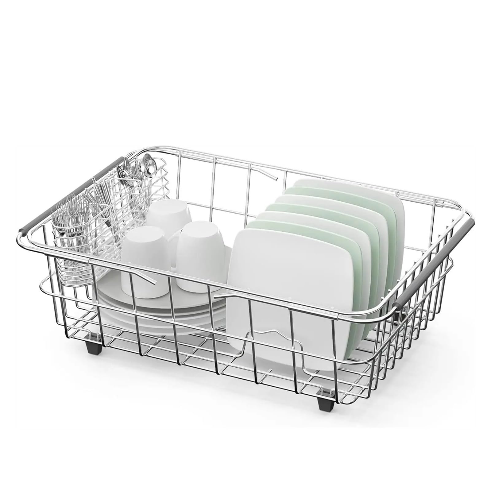 Rejilla para secar platos de cocina Estante for secar platos en el fregadero, escurreplatos expandibles de acero inoxidable for encimera de cocina, estante for secador de platos sobre el fregadero con