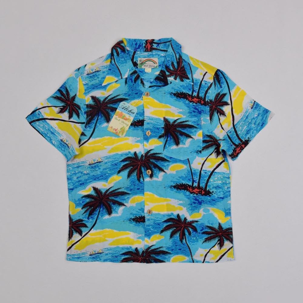 GenericBOB DONG Sky Blue Ocean Hawaiian Shirts Coconut Palm Sailboat Print Holiday Tee (Sky Blue, 40)