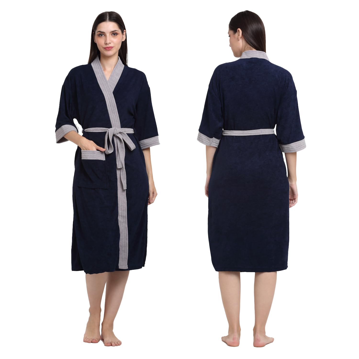 CREEVA Unisex Micro Terry Bathrobe with Kimono Collar and 3/4 Sleeve