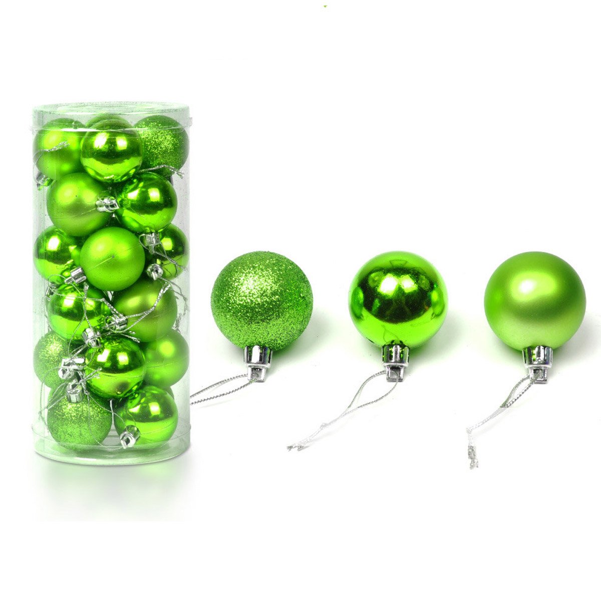 Baogu 24 Pcs Christmas Baubles Tree Plain Glitter XMAS Ornament Ball Decoration 4cm Green
