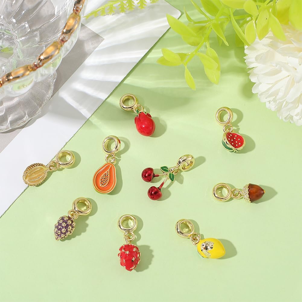 Beebeecraft 9Pcs 9 Style Mix Fruit Charms Summer Theme Charms for Jewelry Making DIY Crafts Bracelet Necklace