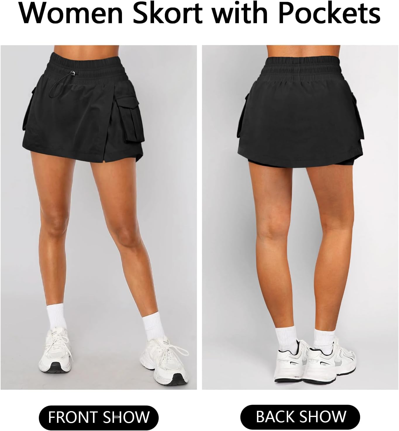 Women's Athletic Tennis Cargo Mini Skirt Skort for Women High Waisted Side Slit Pleated Golf Skater Skirts with Shorts Pocket - Image 3