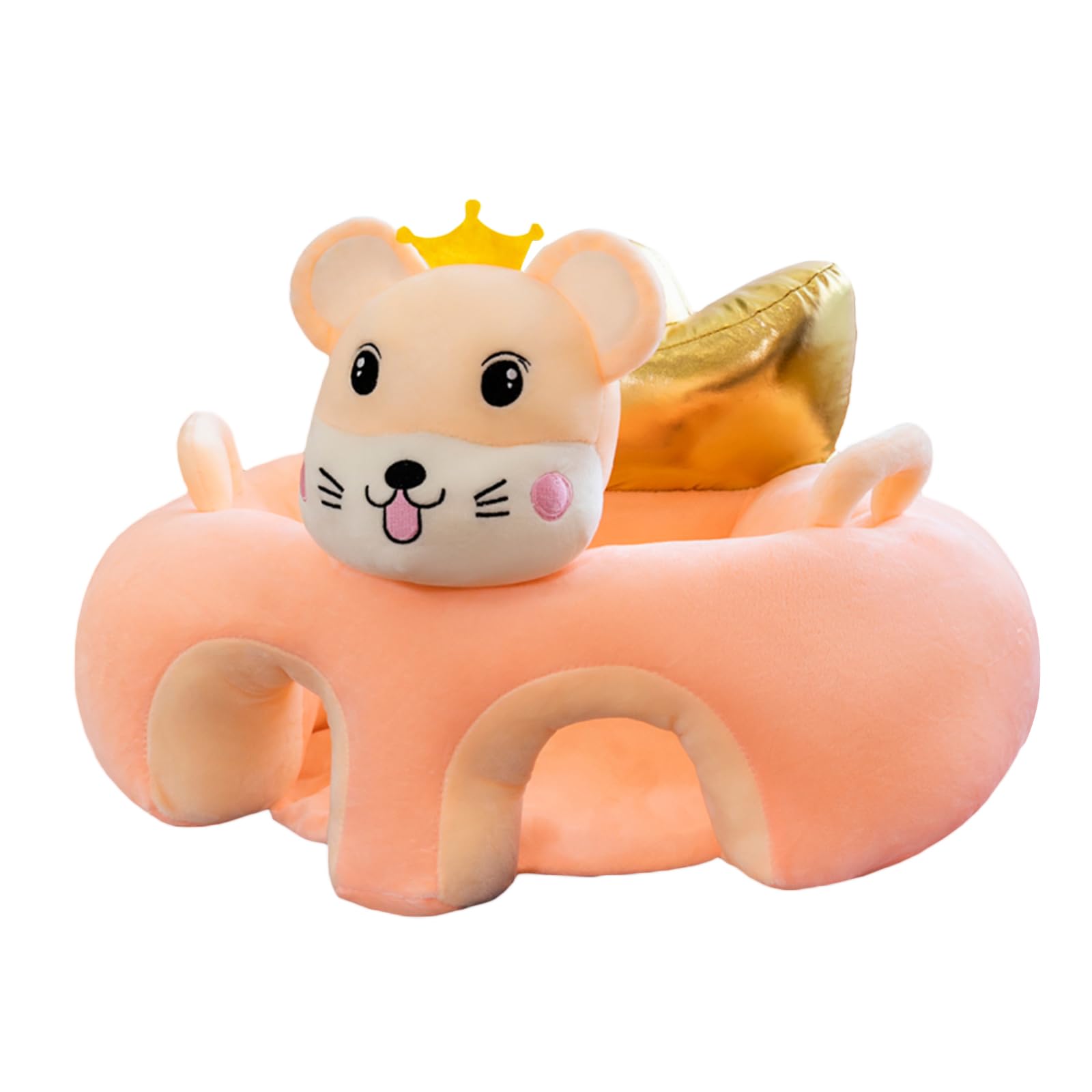 Baby Floor Seat Learn to Sit Lounger Cover Cute Plush Baby Learning Sitting Chair Cover for Infants Toddler (Orange Mouse, 40cm*55cm*55cm)