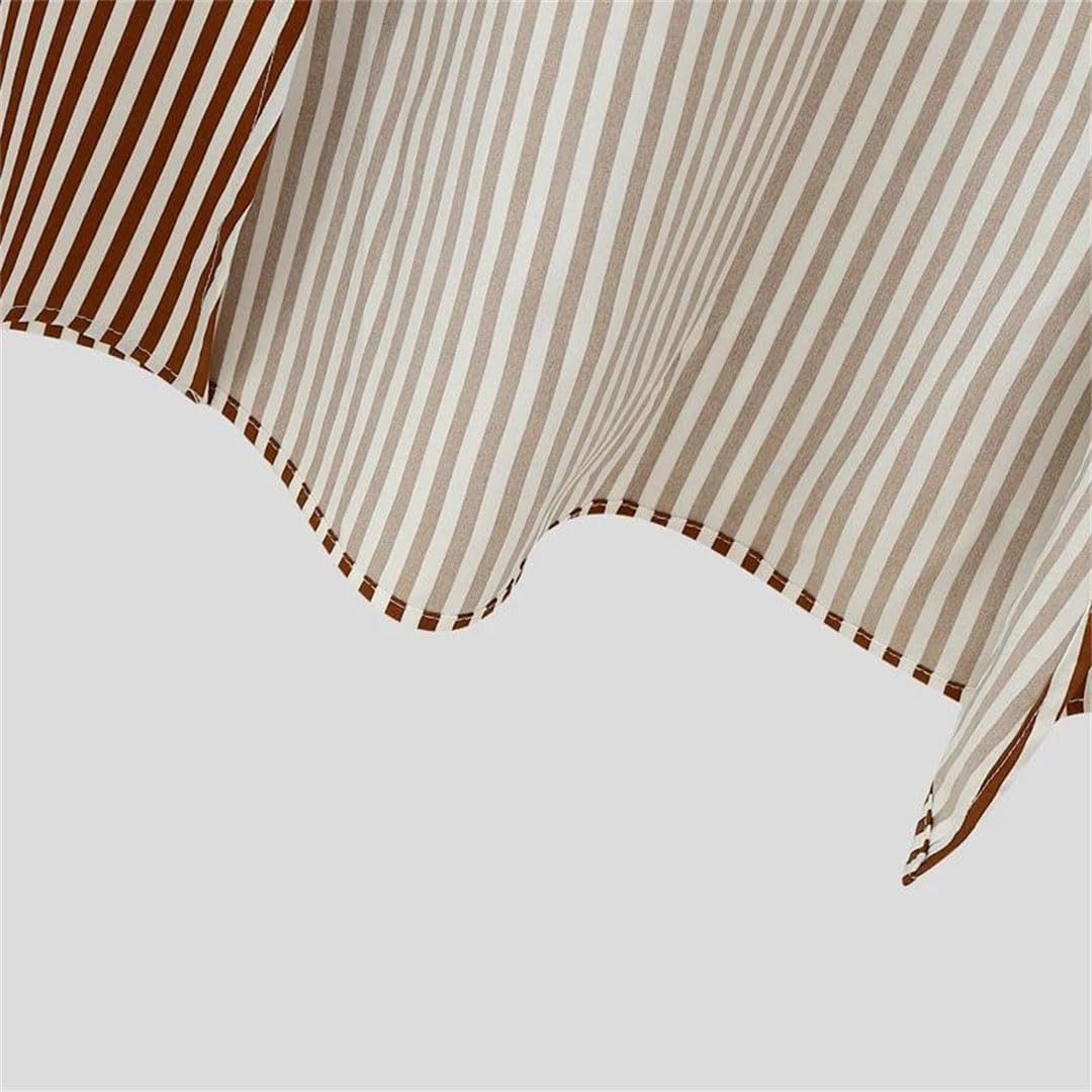 Men Spring Striped Deep V-Neck Long Sleeve Shirt Irregular Long Style Casual Top