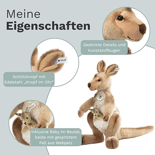 Miniatura 3 de Steiff 064623 Kango Kangaroo Plush Animal Toy, Beige Tipped 16 inches