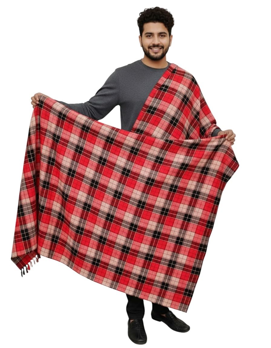 sprha Red Wool Checkered Men's Shawl KA-SWL-32-picture-23