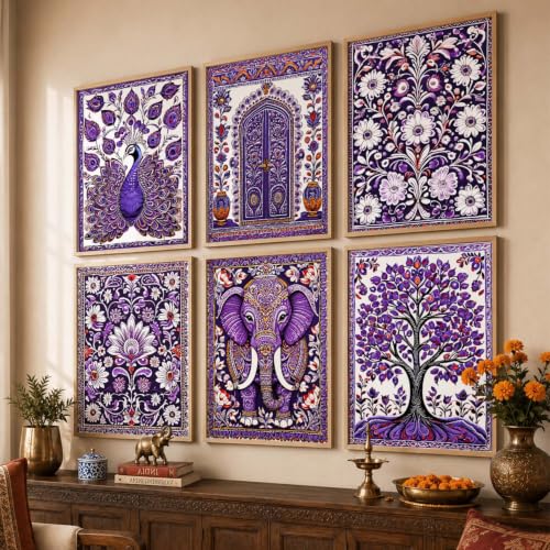 Image of kotart Traditional Indian Pichwai Wall Art Paintings with Frame for Home Decor - Framed Wall Painting for Living Room Bedroom Office Room Decor - Painting for Wall Decoration - (13x17 inch, G)