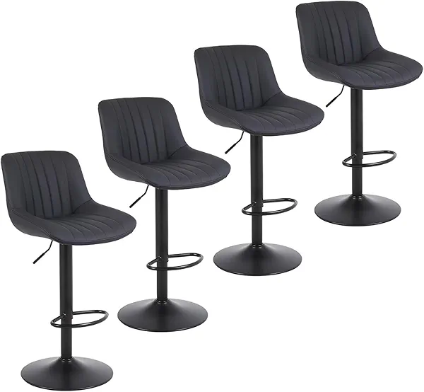 Youhauchair Bar Stools Set of 4, Swivel Counter Height Barstools with Back, Adjustable PU Leather Bar Chairs, Modern Armless Kitchen Island Stool, Black