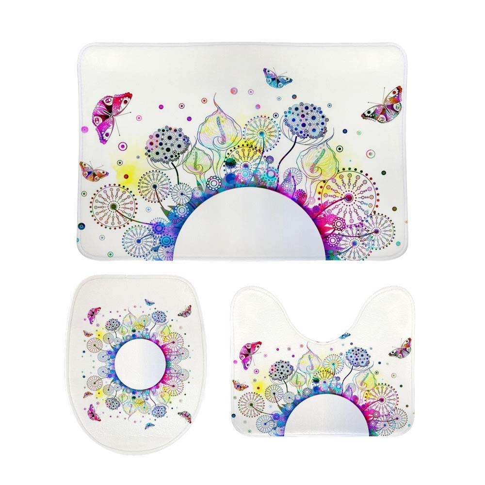 Tapis de bain antidérapant lot de 3 absorbant déco florale papillon