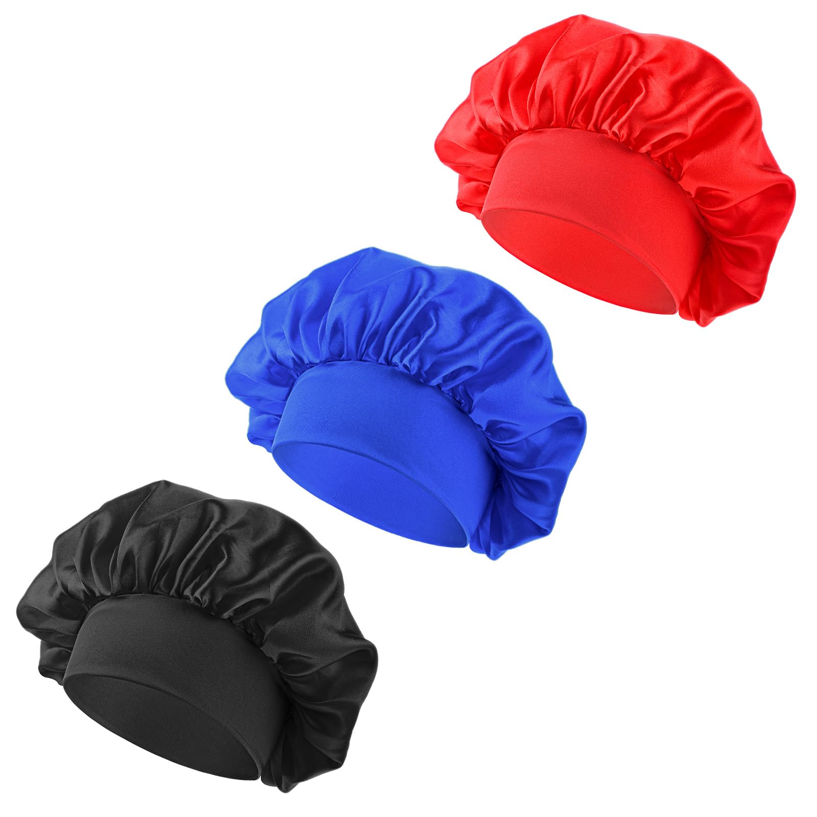 3 Pcs Satin Kid Bonnets Curly Hair Wrap Girl Silk Sleeping Hat Boy Elastic Wide Band Bonnet Sleep Cap for Children Natural Long Short Hair Overnight