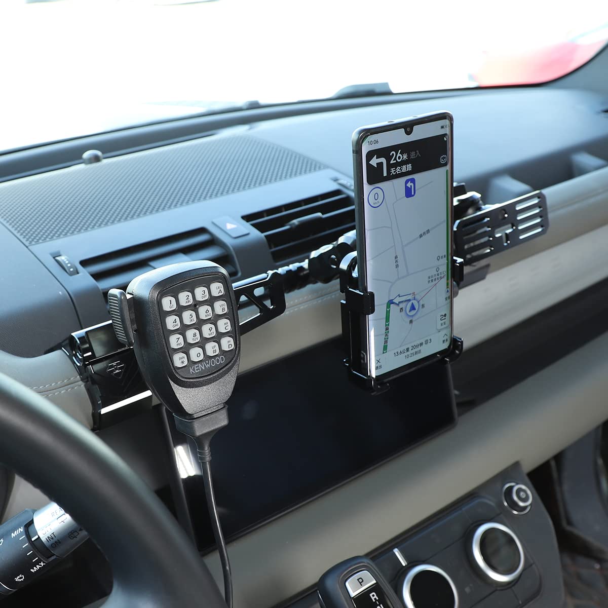 Uchwyt samochodowy na telefon komórkowy, uchwyt na telefon komórkowy z wentylacją, uchwyt Walkie-Talkie, do Land Rover Defender 90 110 130 2020-2022 stop aluminium czarny
