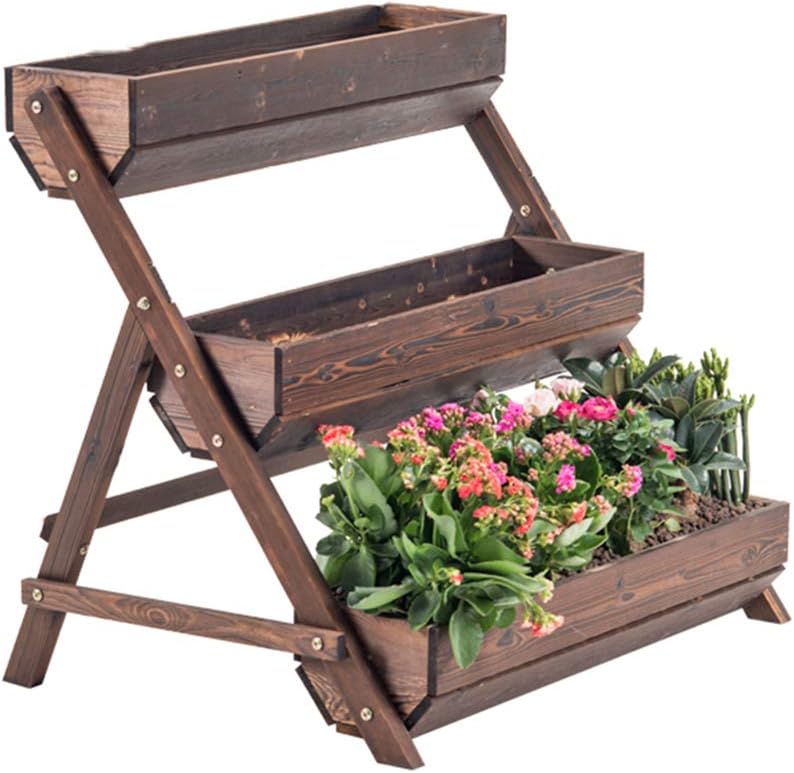 CJSWT Raised Planter, Wooden Plant Pots Stand 3 Tier Plant Stand, Flower Shelf Flower Staircase, Plant Pots Plant Ladder for Indoor Outdoor Garden Balcony
