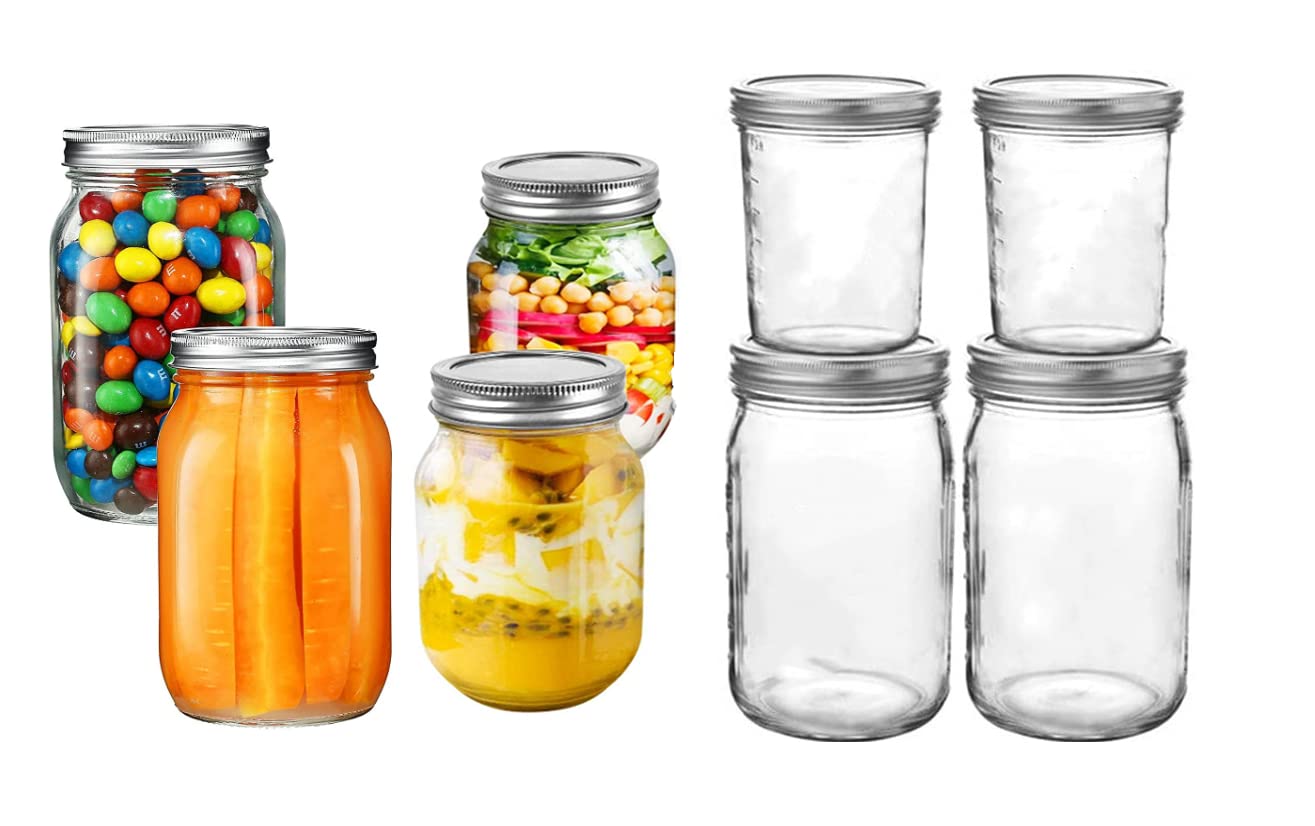 Buy RegularMouth Wide Mouth Glass Mason Jars, 32 oz 16 oz Pack Glass