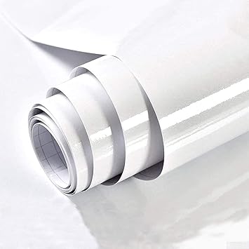 Elton Self Adhesive Vinyl PVC Film Wall Paper Shelf Liner for Walls Furniture Door Wardrobe Almirah DIY Renovation Projects (Pure White Glossy 40 x 210 Cms)