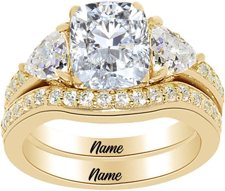 10K Gold 2.64 CT.TW. Moissanite Bridal Rings Sets for Her, 10K 14K 18K Real Yellow Gold Cushion Cut Moissanite Engagement Ring Set for Women, 1.0Ctw Wedding Eternity Band for Engagement