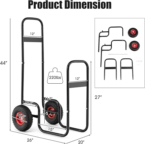 Miniatura 6 de Tangkula Carrito de leña, transportador de almacenamiento de madera con ruedas giratorias y mango ergonómico, transportador de rodillos de acero