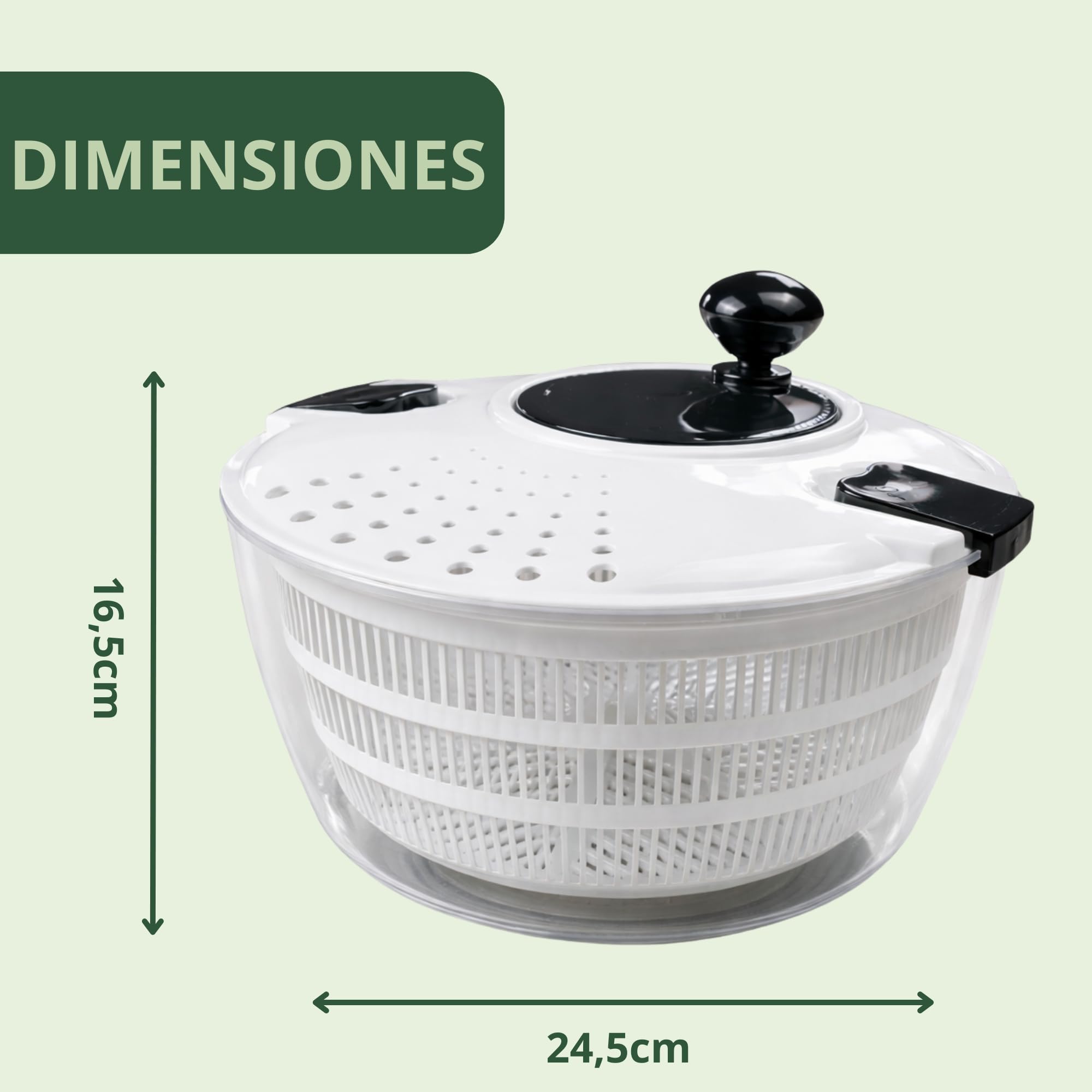 TASTFI - Centrifugadora de Lechuga 5L,Escurridor de Ensalada con Base Antideslizante, Secador de Lechuga BPA Free con Colador y Bol, Incluye Tapa con Cortador de Verduras y 6 Cuchillas Intercambiables — view 2