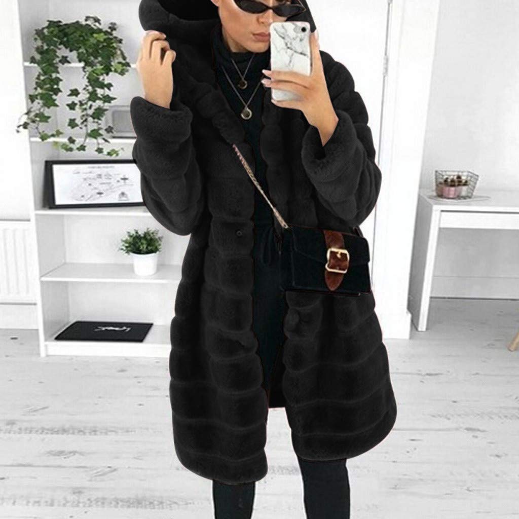 Générique Manteau en Fausse Fourrure pour Femme, Automne Hiver Chaud polaire femme zippée Veste à Capuche Pelucheux Shaggy Pardessus,Veste Femme Réversible en Fausse Fourrure avec col en Fourrure