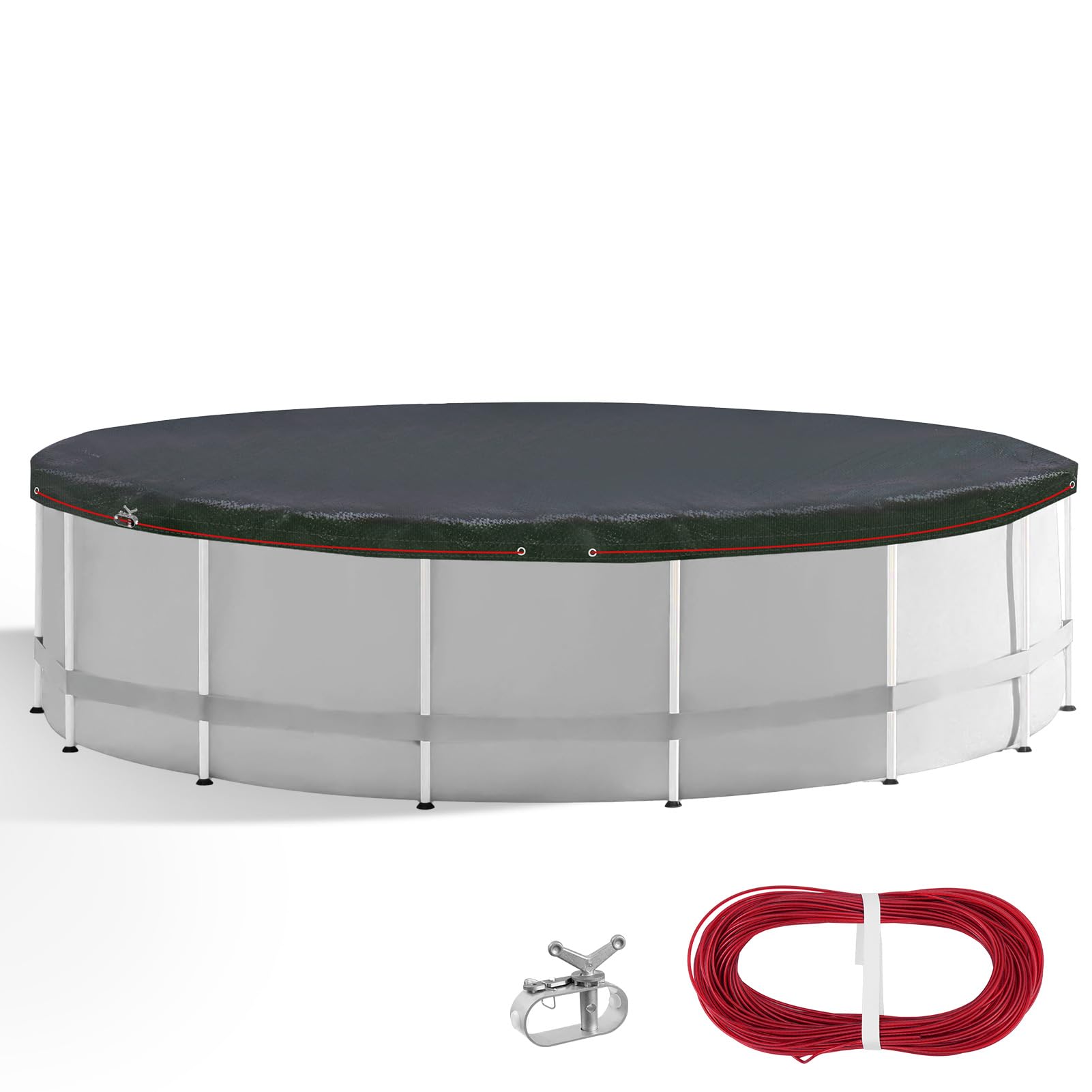 Cubierta de piscina redonda para piscinas de 340-400 cm, diámetro de 420 cm, dimensiones de lona de 100 g/m², doble revestimiento, resistente a la rotura y a los rayos UV, azul, para verano e invierno