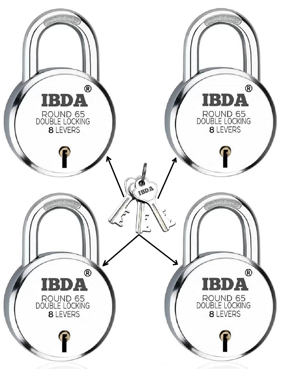 4 Locks with Same Keys | Double Locking | Steel Body | Common Key Padlock | Lock for Home, Shutter, gate, Door, kadi, Channel, Chain, Shop, Outdoor, Indoor | Same Key Lock Set of 4 with 3 Keys |