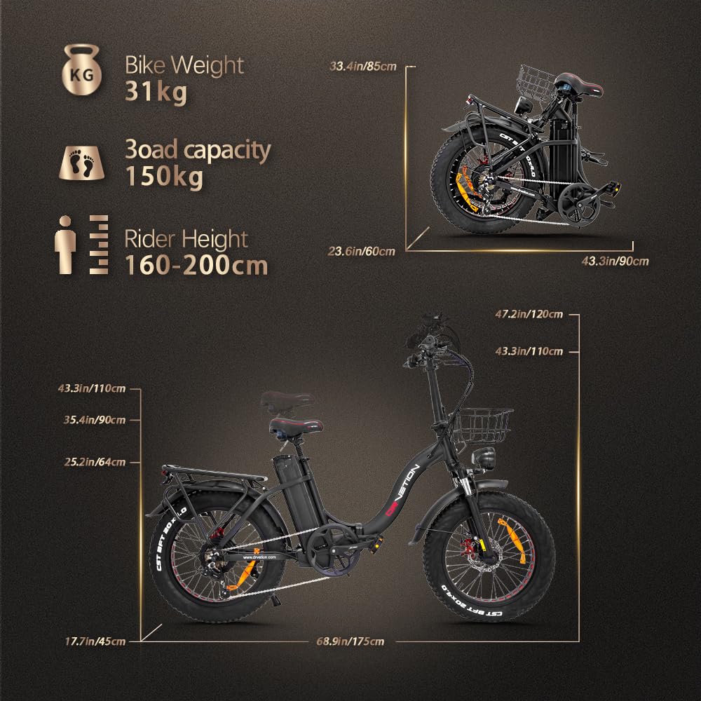 CT20 Pro Folding Electric Bike for Adults, 20" Fat Tire Ebike, 250W Motor, Removable 48V Samsung Battery, Oil Disc Brakes, Front Suspension, 25km/h Assisted Speed