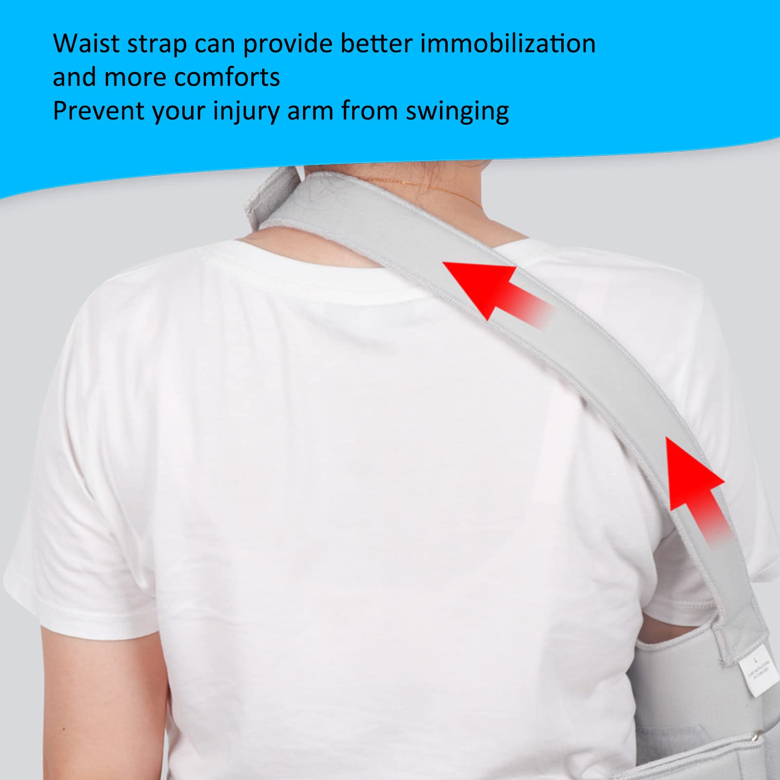 Cabestrillo para brazo de hombro Cabestrillo de soporte para brazo, Cabestrillo de brazo fracturado Recuperación de pote de longitud ajustable para mano izquierda para adultos por esguince d