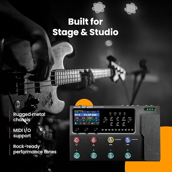 Valeton GP-200 Multi-Effects Guitar & Bass Processor Pedal with Amp Modeling, IR Loader, Expression Pedal, USB Audio Interface, Looper, Drum Machine + Gig Bag Bundle