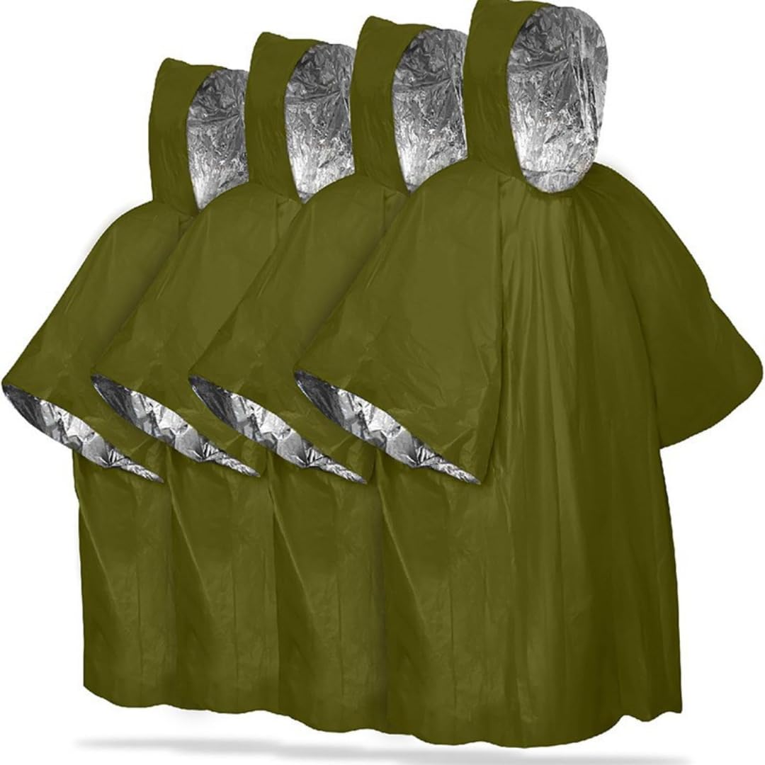 Poncho térmico de supervivencia de emergencia con capucha - Capa portátil para acampar y hacer senderismo, impermeable caliente